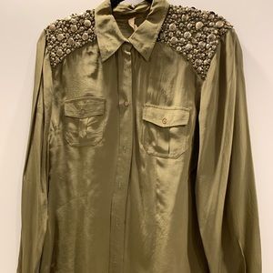 Studded Olive Button Down Shirt. By Sam